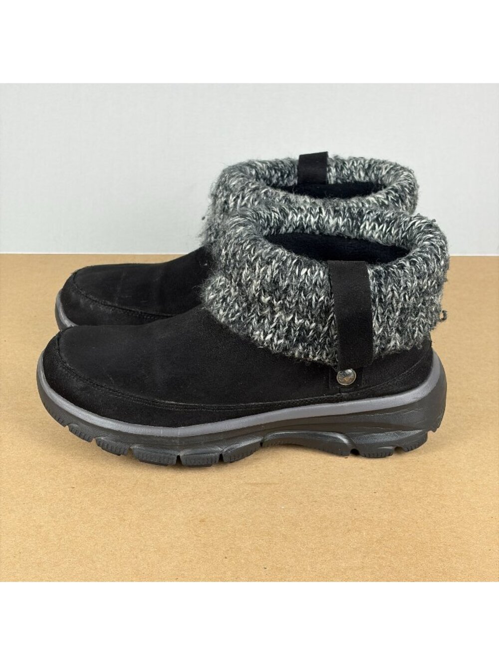 Skechers Easy Going Heighten Ankle Boots Womens 7 Black Pull On Faux Suede